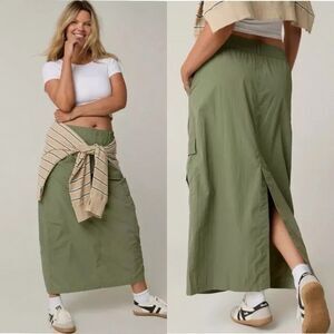 Offline by Aerie Army Green Nylon On-The-Move Cargo Maxi Skirt S Gorpcore
